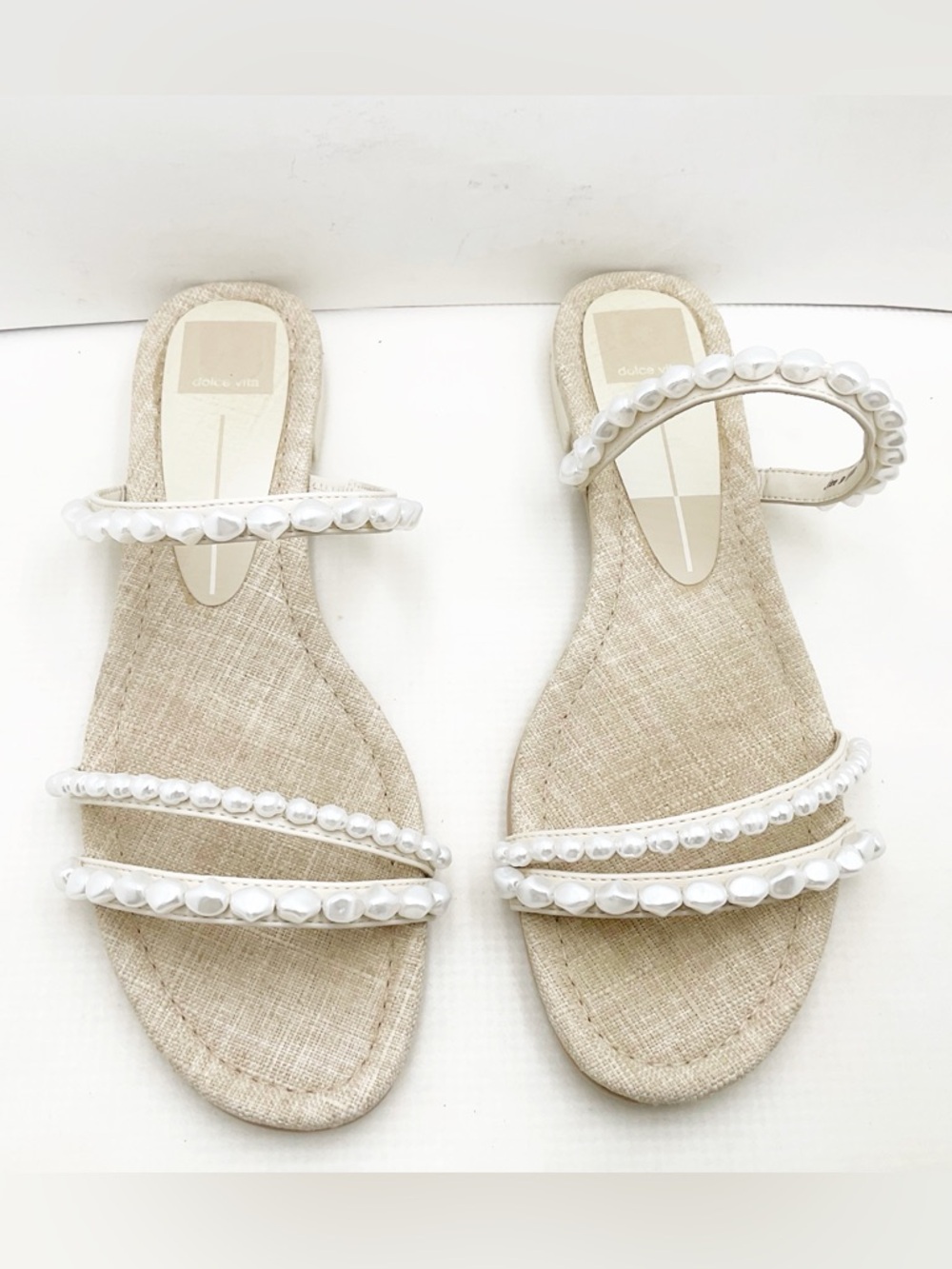 {Dolce Vita} Tinker Pearl Vanilla Strappy Slide Sandals - Picture 8 of 15